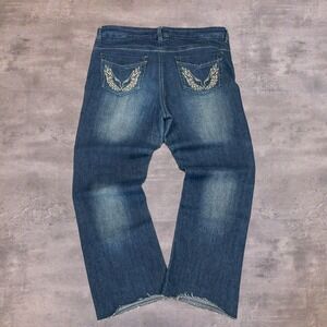 Y2K 2000's 00's Gorge Eagle Gem Rine Stone Indie Cut Off Denim Jean's Pant's